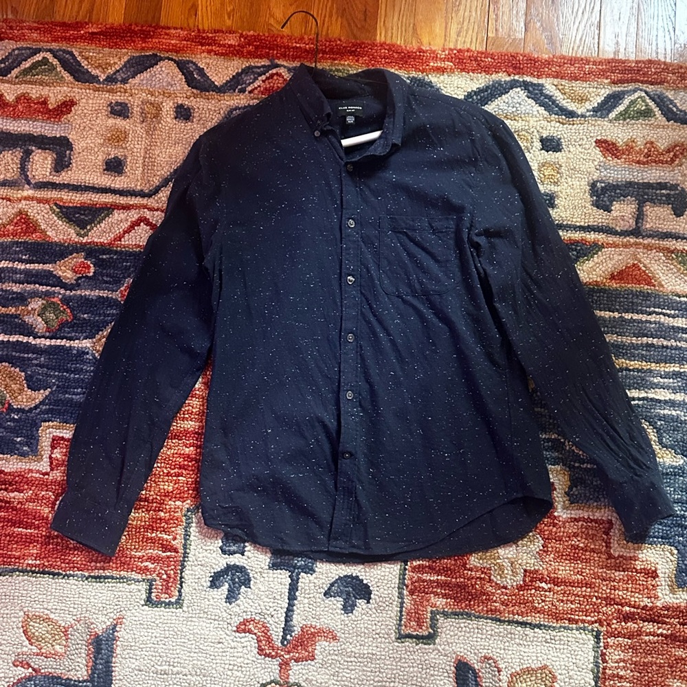 Club Monaco Navy Donegal Flannel Button-Up Shirt